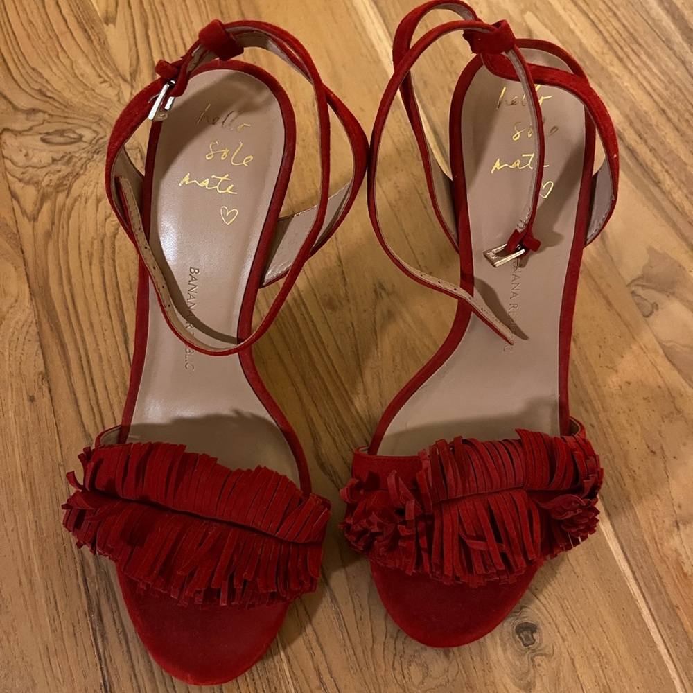 Red ankle strap heels